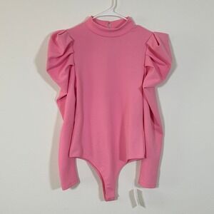 Von Maur I Pink Ribbed Puff Sleeve Long Sleeve Bodysuit I‎ Size L I Mock Neck